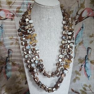 Mother of Pearl Seashell Sea Shell Extra Long Canary AB Beads Vintage Necklace